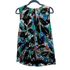 Chaus 100% Silk Sleeveless Blouse Top Size 12 – Bold Leaf Print Green Blue Block